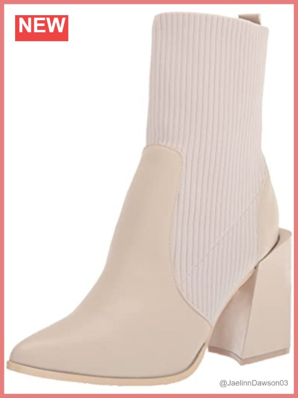 Leather Ankle Bootie with Elastic Stretchy Knitted Upper and 2.5" Block Heel